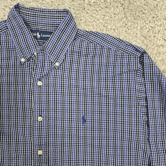 Ralph Lauren Shirt Mens Medium Blue Plaid Button Up Long Sleeve Pony Preppy READ - Picture 4 of 11